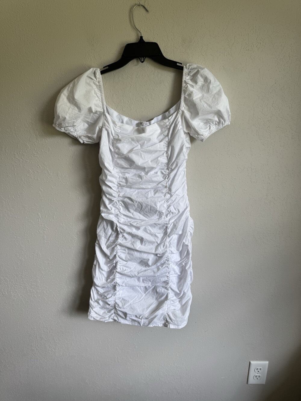 Superdown White Ruched Bodycon Mini Dress Womens S Bridal Shower Bachelorette